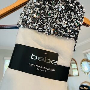 Bebe Faux Fur White and Silver Sequin Stockings Set of 3